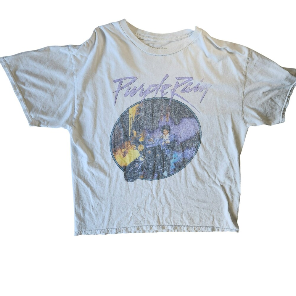 Prince Purple Rain Graphic Tee Off White Cream Mens Size XL Short Boxy Fit